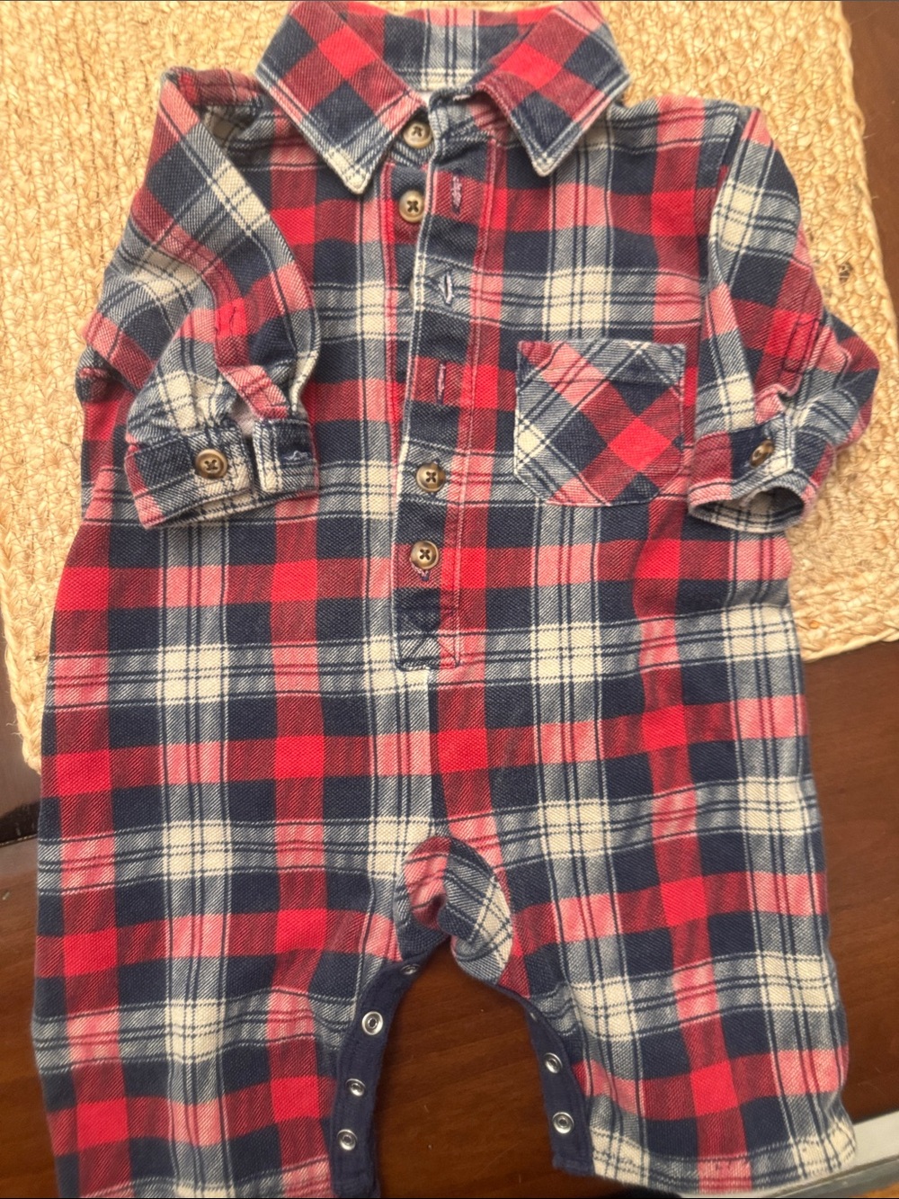 GAP Red, Navy and White Plaid Baby Romper